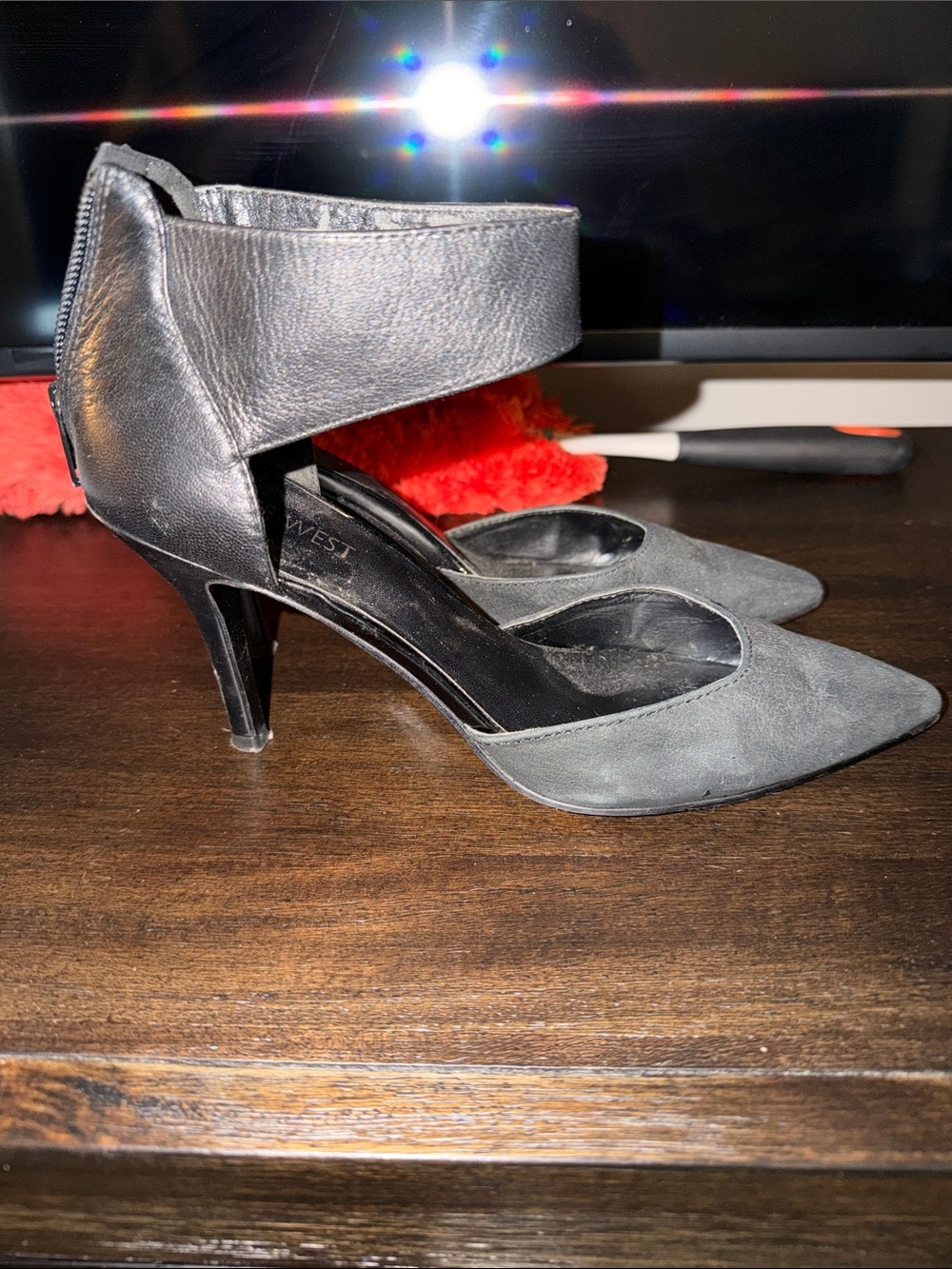 Nine West Black Pointed-Toe Ankle-Cuff Heels